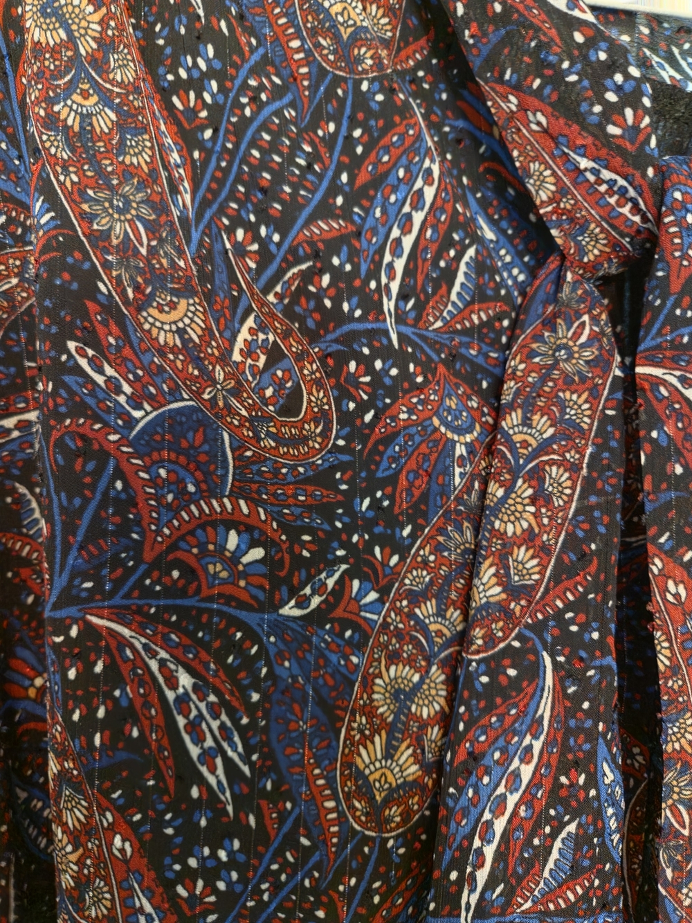 Ann Taylor Navy Paisley Button-Front Blouse - Picture 7 of 11